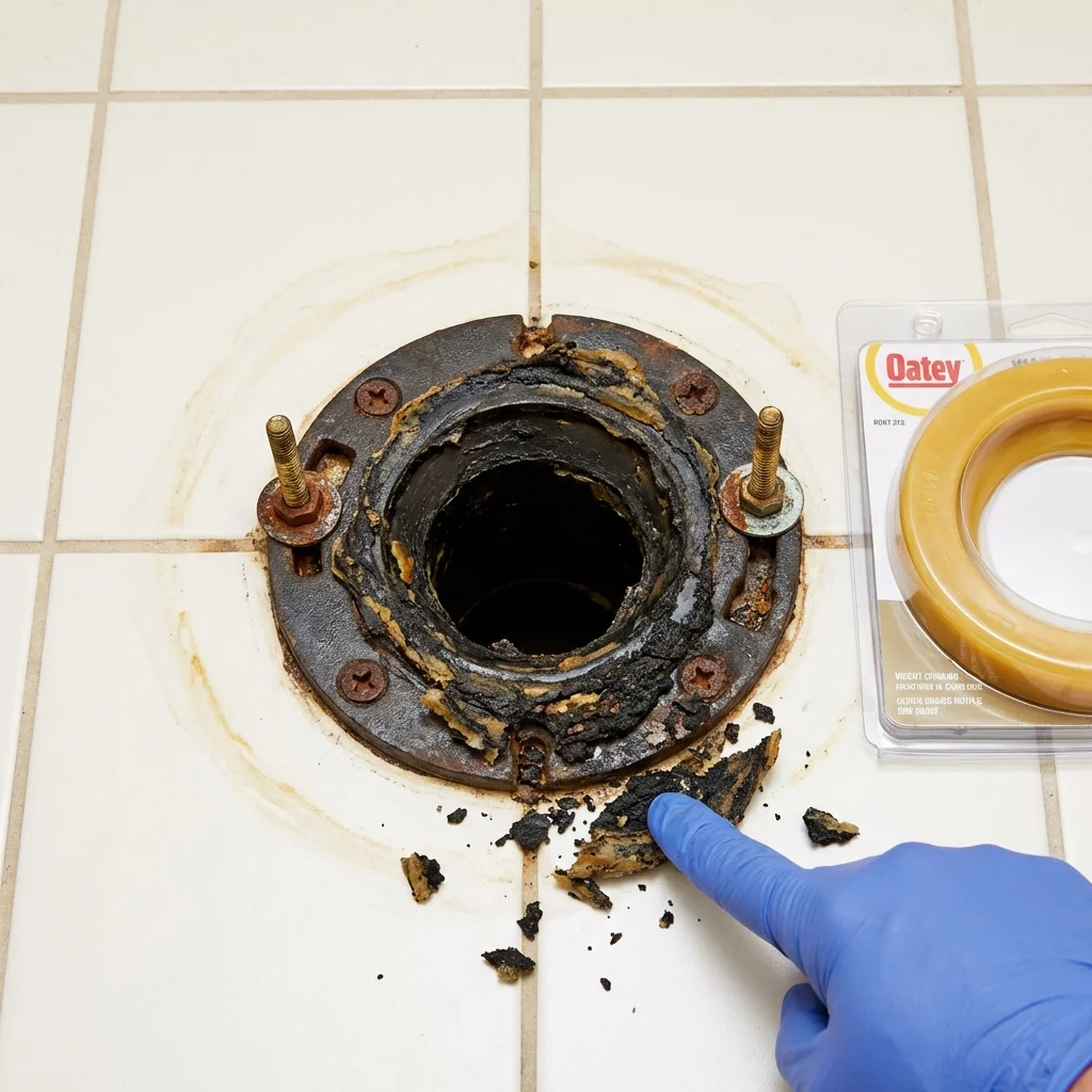 Failed wax ring showing water seepage at the base of a toilet in a Dayton, NV home
