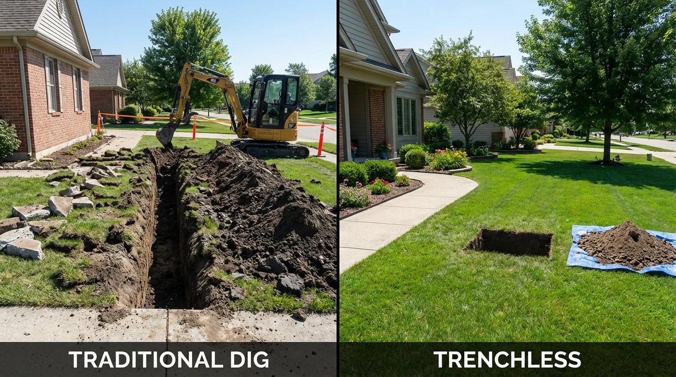 Trenchless sewer repair with minimal yard damage versus traditional excavation in Dayton, NV